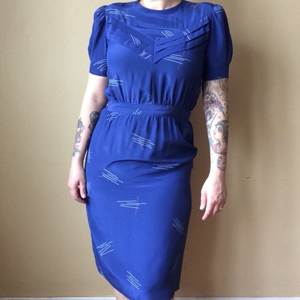 Vintage Blue 80s Geometric Dress